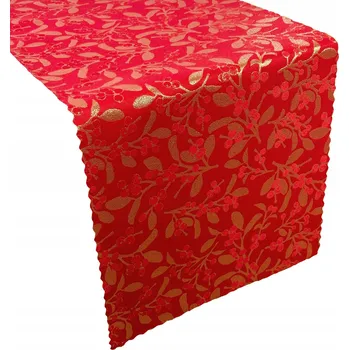 ubrus Vánoční běhoun na stůl odolný proti skvrnám Jmelí Červeno-Zlatý 40x140 cm