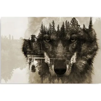 Obraz Obraz na plátně - Canvas, Vlk na pozadí lesa - hnědá