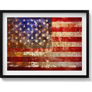 Obraz Obraz s černým rámem a grafikou na zeď: Vlajka USA ve vintage stylu, 80x60 cm