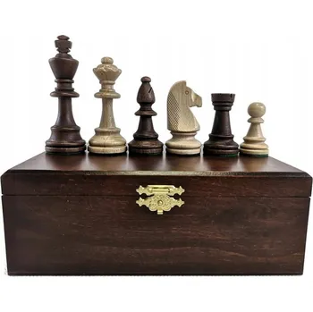 Šachy Šachové figurky Wegiel Dřevěné šachové figurky Staunton č. 6 v dřevěné kazetě - Węgiel