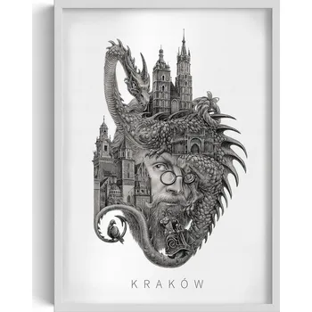 Obraz Rámeček s obrazem Černobílý Krakov Kostel Panny Marie Drak Wawelský 50x70 cm