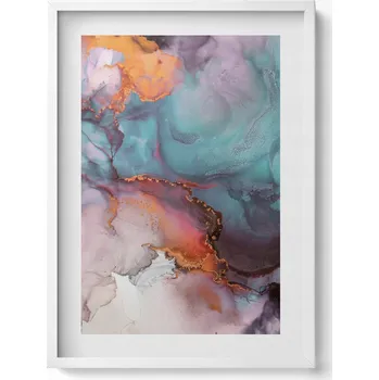 Obraz Dekorativní nástěnný obraz s grafikou v bílém rámu Plynulá Abstrakce 50x70 cm