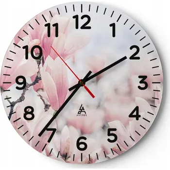 Hodiny Kuchyňské nástěnné hodiny 30x30 Magnolie Moderní skleněné hodiny do obýváku Tiché