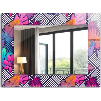 Zrcadlo Nástěnné zrcadlo s rámem z tvrzeného skla Barevné tropické listy 80x60