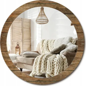 Zrcadlo Kulaté nástěnné dekorativní zrcadlo v rámu ze skla a starého dřeva, průměr 90 cm