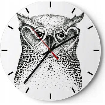 Hodiny Velké nástěnné hodiny 40x40 cm Sova Skleněné hodiny Kulatý Tiché