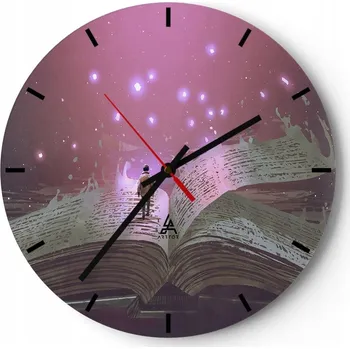 Hodiny Velké nástěnné hodiny 40x40 cm s grafikou | Skleněné hodiny Kulatý | Tiché