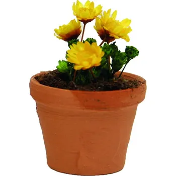 Květináč Květináč + žluté květy - výška 3,7 cm, vhodné pro figurky 8-15 cm