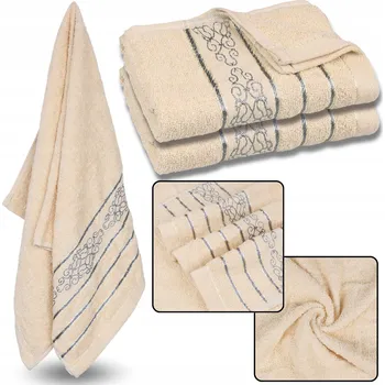 Utěrka Světle žlutý bavlněný ručník s ozdobnou výšivkou, šedá výšivka 70x135 cm, 2 kusy