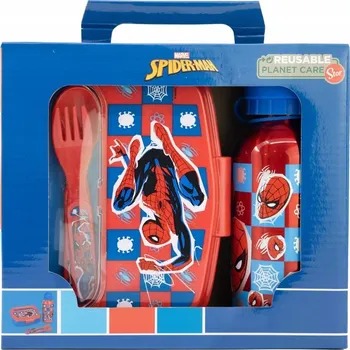 Svačinový box Snídaňový set: svačinový box a hliníková lahev na pití s motivem Spiderman