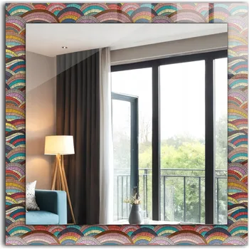 Zrcadlo Nástěnné zrcadlo s rámem z tvrzeného skla 60x60 cm Barevné Oblouky Vlny