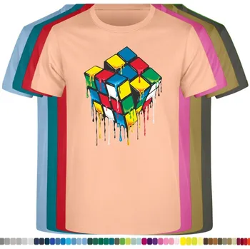 Pánská móda panske-levne-bavlnene-tricko-potisk-rotace-Rubikovi-kostky Barva: Orange neo - meruňková, velikost: S