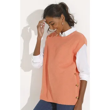 Dámská vesta Dlouhá vesta s knoflíky na bocích meruňková 52