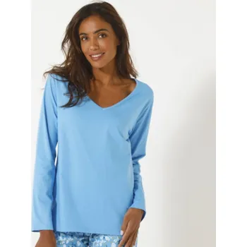 Dámské pyžamo Jednobarevné pyžamové tričko s dlouhými rukávy modrá 38/40