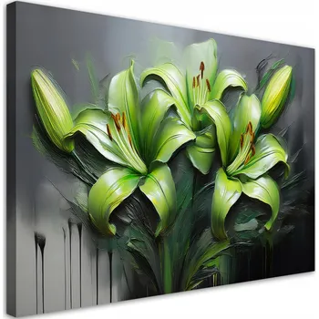 Obraz Obraz na plátně, Abstrakce Zelené Lilie Květiny Malované 60x40