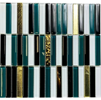 Obklad Obkladová dlaždice na zeď, mix zlatá, skleněná mozaika zelená ALISEDA FAN HARMONY