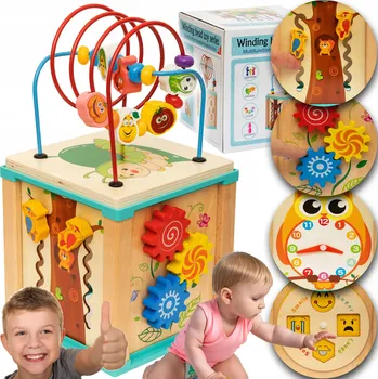 Dřevěná hračka DŘEVĚNÁ EDUKAČNÍ KOSTKA SORTER HODINY UČENÍ