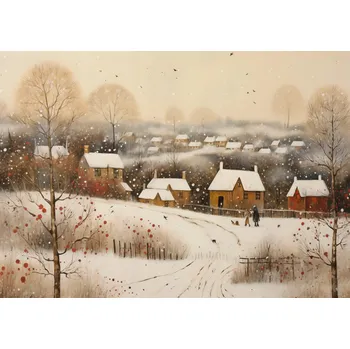 Plakát Plakát Zasněžená Vesnice bez rámu 42 x 29,7 cm