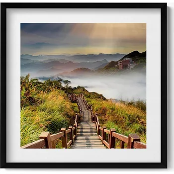 Obraz Dekorace obraz v černém rámu na zeď Výhled na schody v horách 50x50 cm