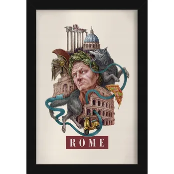 Obraz Nástěnný obraz rám Vintage retro styl Řím Koloseum Vlčice Pizza 20x30 cm