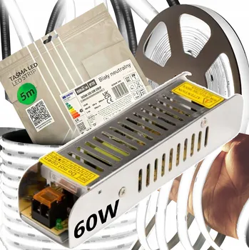 LED osvětlení LED COB pásek 5m Neon S napájecím zdrojem 60W Bílá NEUTRÁLNÍ 4000K 10W/m 8mm 12V