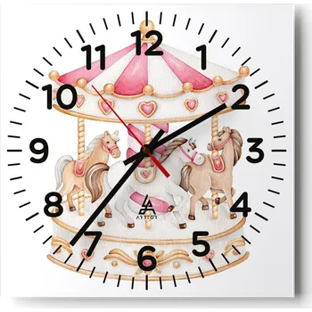 Hodiny Nástěnné hodiny do obýváku 40x40 Kolotoč Tiché hodiny na skle Bez hlučný