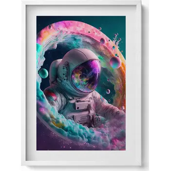 Obraz Elegantní obraz v bílém rámu Kosmonaut barevné oblaky 50x70 cm