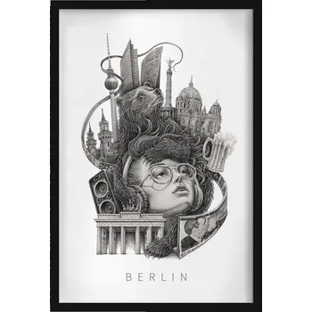 Obraz Závěsný obraz na zeď dekorace do bytu Černobílý Berlín Medvěd 40x60 cm