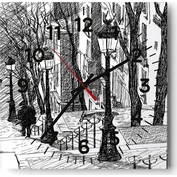 Hodiny Kuchyňské nástěnné hodiny 30x30 Montmartre Skleněné hodiny do obýváku Moderní Tiché