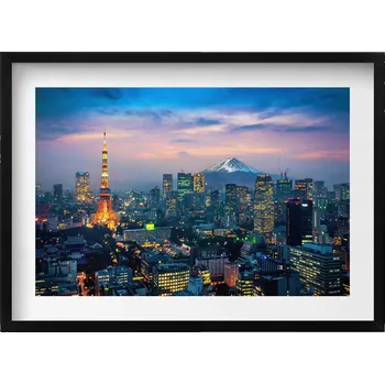 Obraz Dekorativní nástěnný obraz v černém rámu s grafikou loft Město v noci 70x50 cm