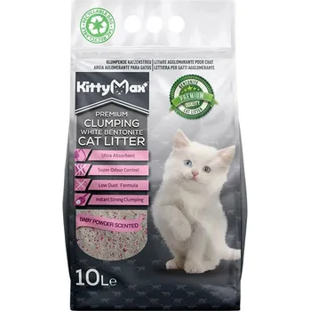 Podestýlka pro kočku KITTYMAX hrudkující, bezprašný bílý bentonit BABY POWDER 10 l
