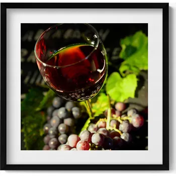 Obraz Moderní nástěnná dekorace Sklenice červeného vína a hroznové víno 50x50 cm