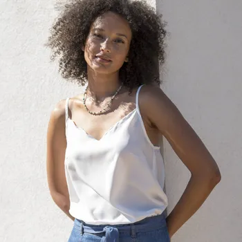 Dámské tričko Jednobarevný top s výstřihem do V s vlnkovaným zakončením režná 46