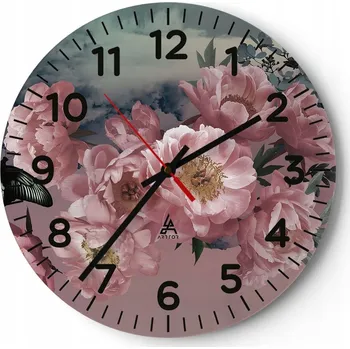 Hodiny Nástěnné hodiny do obýváku 40x40 Pivoňka Kulatý Skleněné hodiny Loft Tiché