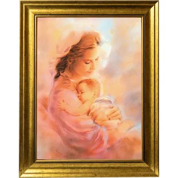 Obraz Matka Boží S DĚŤÁTKEM | SAKRÁLNÍ OBRAZ VE ZLATÉM ZDOBENÉM RÁMU 30X40