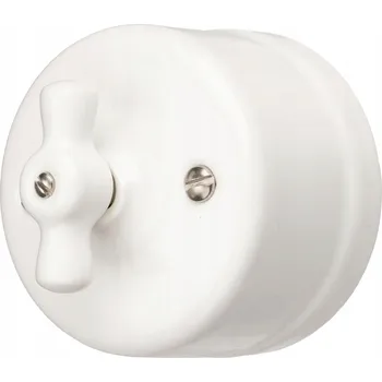 vypínač Keramický otočný vypínač na omítku, schodišťový, bílý - NOVINKA