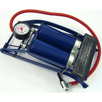 pumpička DVOUPISTOVÁ KOVOVÁ NOŽNÍ PUMPA S MANOMETREM