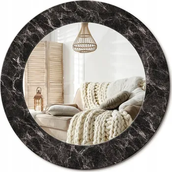 Zrcadlo Stylové kulaté zrcadlo na zeď s potiskem na skle Černý mramor průměr 50 cm