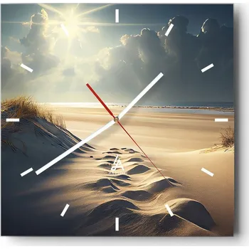 Hodiny Velké nástěnné hodiny na zeď 40x40 Písečné duny Skleněné hodiny Čtvercové Tiché