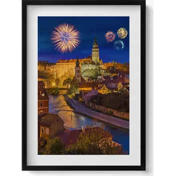 Obraz Dekorativní obraz v černém rámu do obýváku Ohňostroj Krumlov Česká republika 50x70 cm