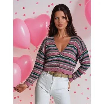 Dámský svetr Dámský svetr COLORFUL barevný s pruhy MY1580 Barva: Růžová, Velikost: ONE SIZE