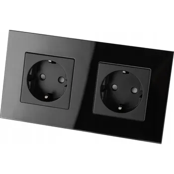 Elektrická zásuvka Dvojitá skleněná zásuvka Schuko černá Rámeček Dvojitý a 2 x Zásuvka MIUUN