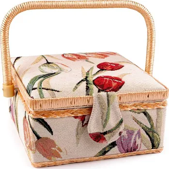 Organizér galanterie Kazeta / košík na šití čalouněný Varianta: 4 režná tulipán, Balení: 1 ks