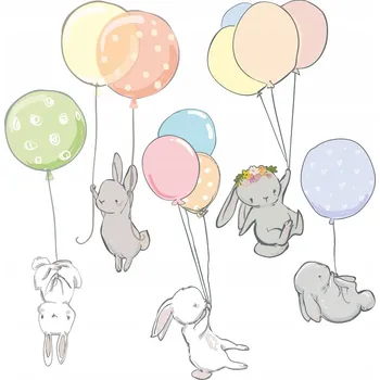 Obraz Sada samolepek na zeď Drukant Zajíci a Balónky 155 x 50 cm