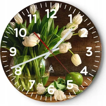 Hodiny Nástěnné hodiny do obýváku 40x40 Květiny Kulatý Skleněné hodiny Loft Tiché