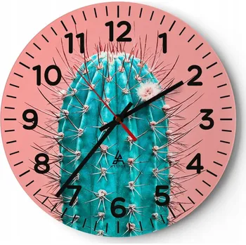 Hodiny Kuchyňské nástěnné hodiny 30x30 Kaktus Moderní skleněné hodiny do obýváku Tiché