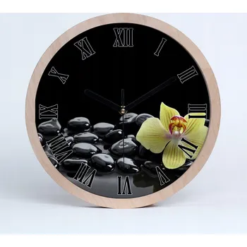 Hodiny Dřevěné nástěnné hodiny římské orchidej průměr 30 cm