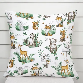 Povlak na dekorativní polštářek Dětský bavlněný povlak na polštář Sandra SA-459 Lesní zvířátka na bílém 50 x 50 cm