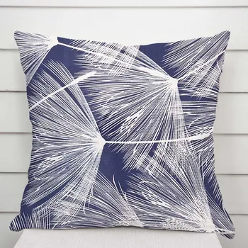 Povlak na dekorativní polštářek Bavlněný povlak na polštář Sandra SA-414 Bílé abstraktní chmýří na modrém 50 x 60 cm