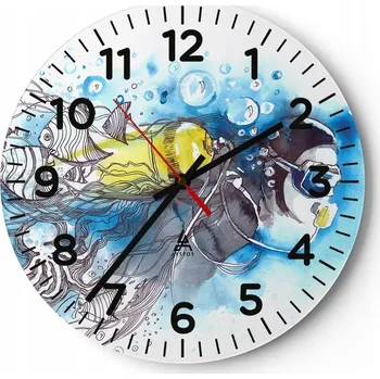 Hodiny Kuchyňské nástěnné hodiny 30x30 Potápění Moderní skleněné hodiny Tiché